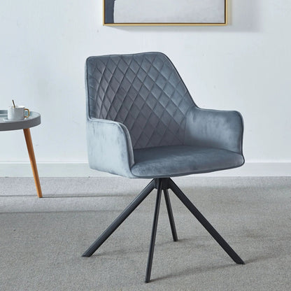 Blue quilted upholstered desk chair with metal five-point base and no wheels on Tampa Home & Garden Store