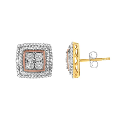 Diamond accent earrings by Bids.com tri-tone gold plated sterling silver with halo setting on Tampa Home & Garden Store