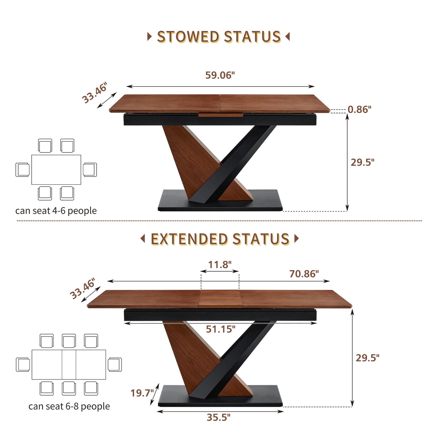 Dining Table by HouseOfZazla, dark walnut scratch-resistant top with cross geometric legs on Tampa Home & Garden Store