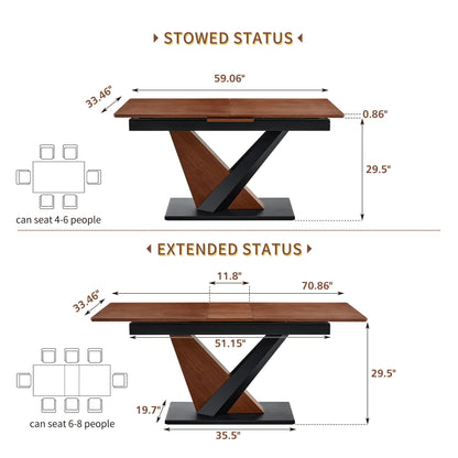 Dining Table by HouseOfZazla, dark walnut scratch-resistant top with cross geometric legs on Tampa Home & Garden Store