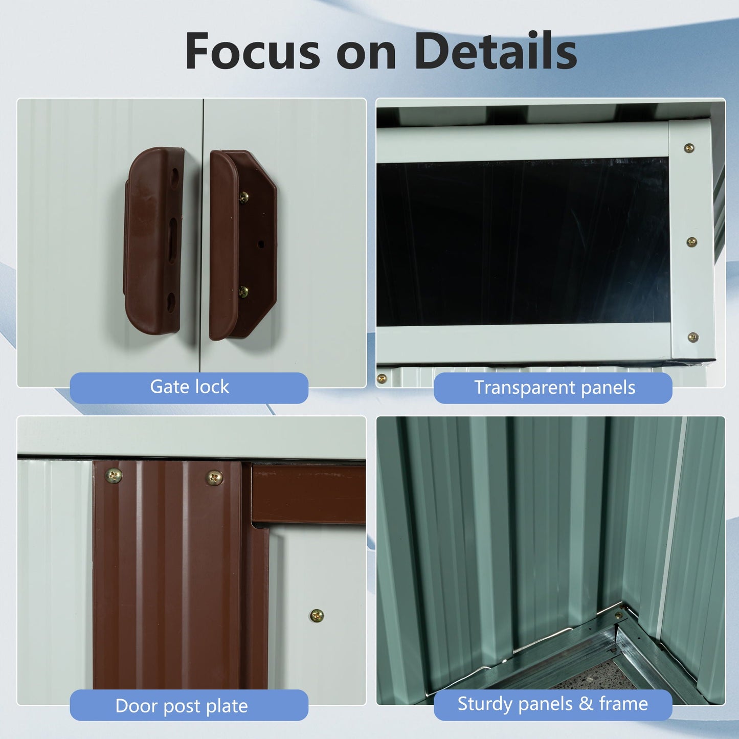 Galvanized Steel Outdoor Storage Shed and Padlock