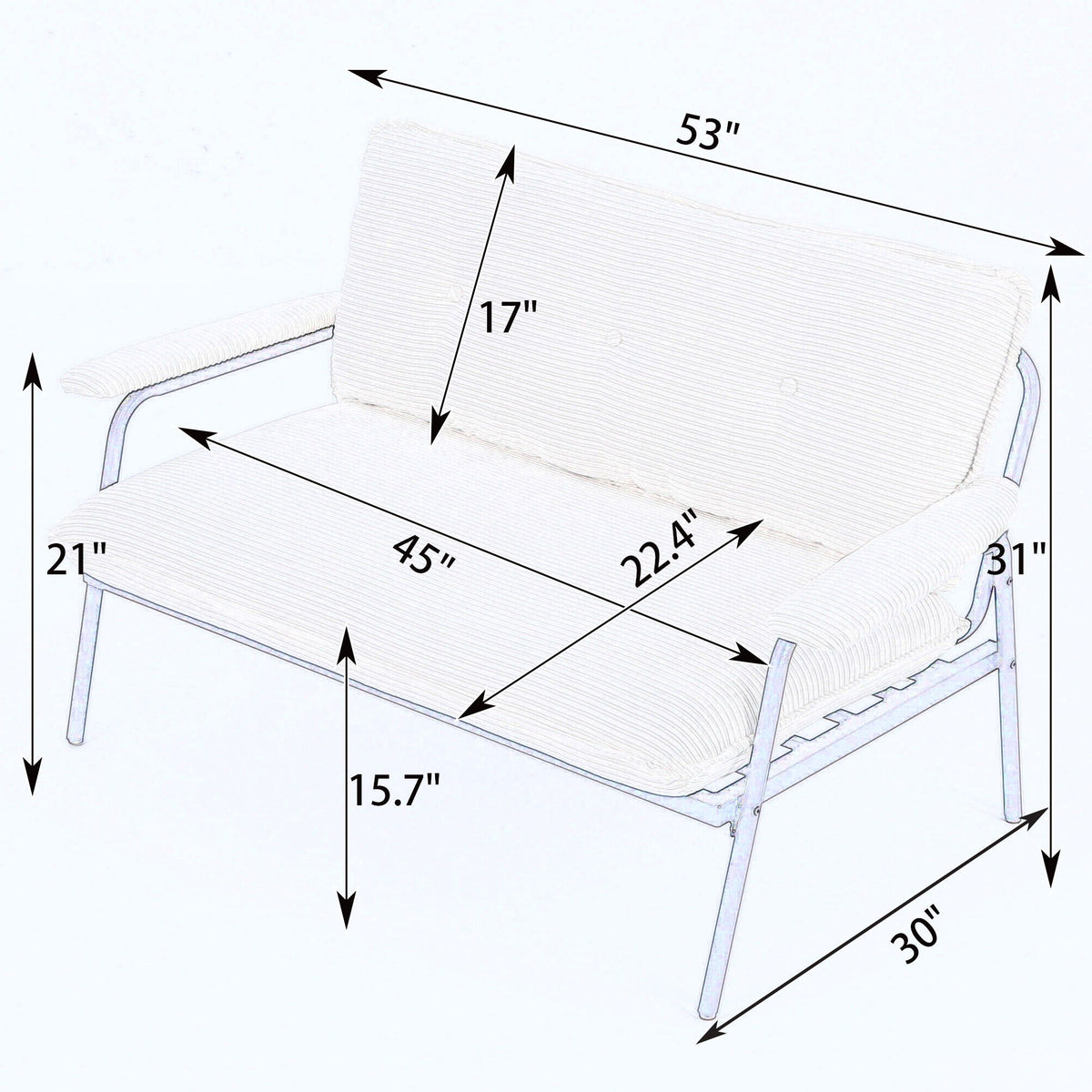Modern Metal Frame Sofa with Sponge Filling, cream upholstery, compact space design HouseOfZazla on Tampa Home & Garden Store