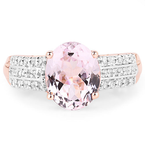 Ring: 14K rose gold plated kunzite center with white zircon on a .925 silver band, Bids.com on Tampa Home & Garden Store