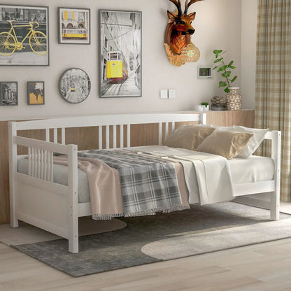 Multifunctional modern daybed with white wooden frame and storage sides in a bedroom on Tampa Home & Garden Store