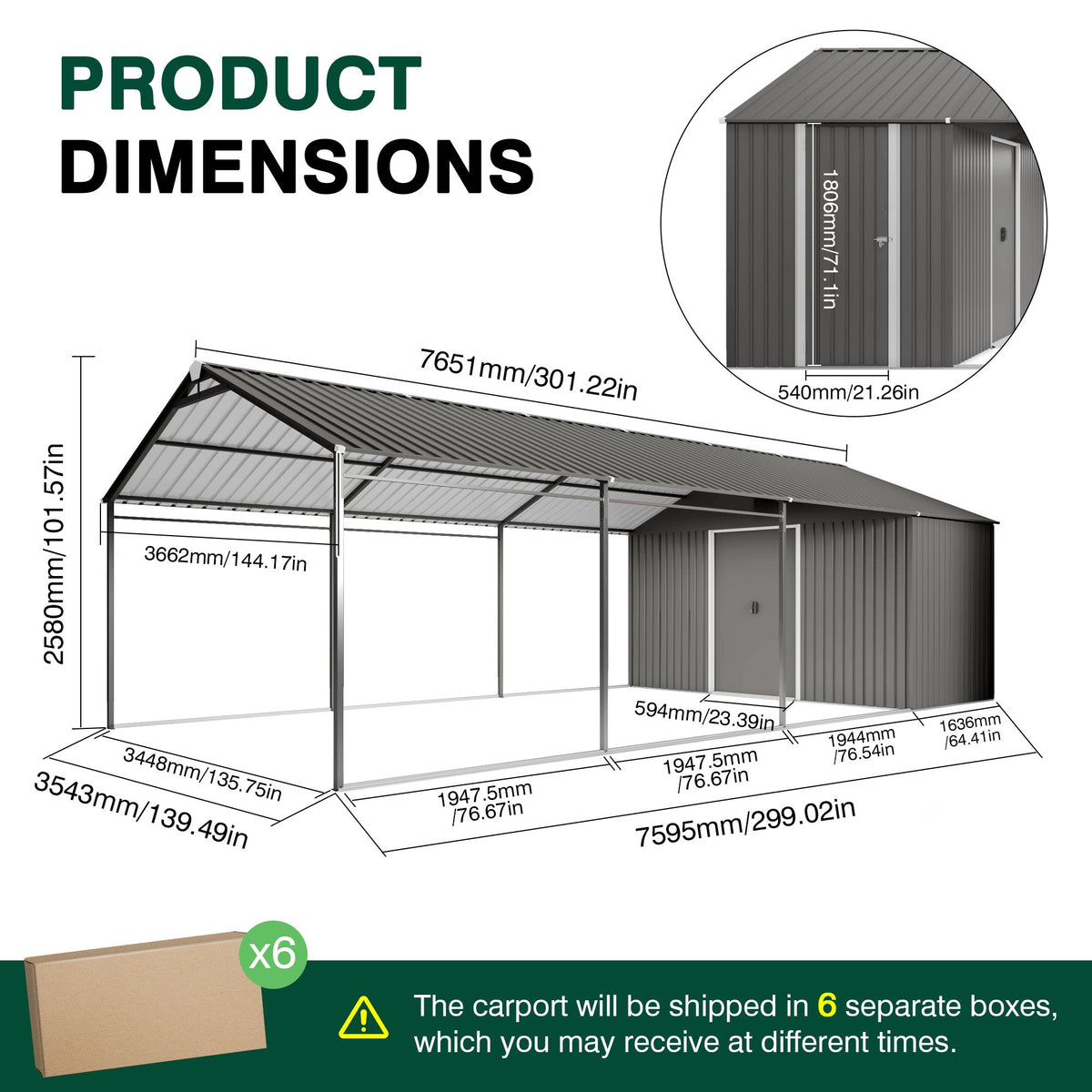 12x25 ft galvanized steel carport with shelter and shed by HouseOfZazla gray metal construction on Tampa Home & Garden Store