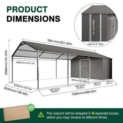 12x25 ft galvanized steel carport with shelter and shed by HouseOfZazla gray metal construction on Tampa Home & Garden Store
