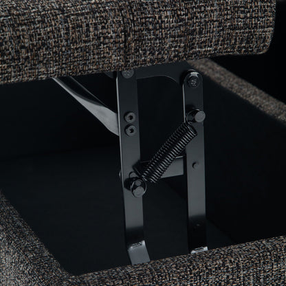 Harrison tufted lift-top storage ottoman brown tweed fabric with metal underside hardware on Tampa Home & Garden Store