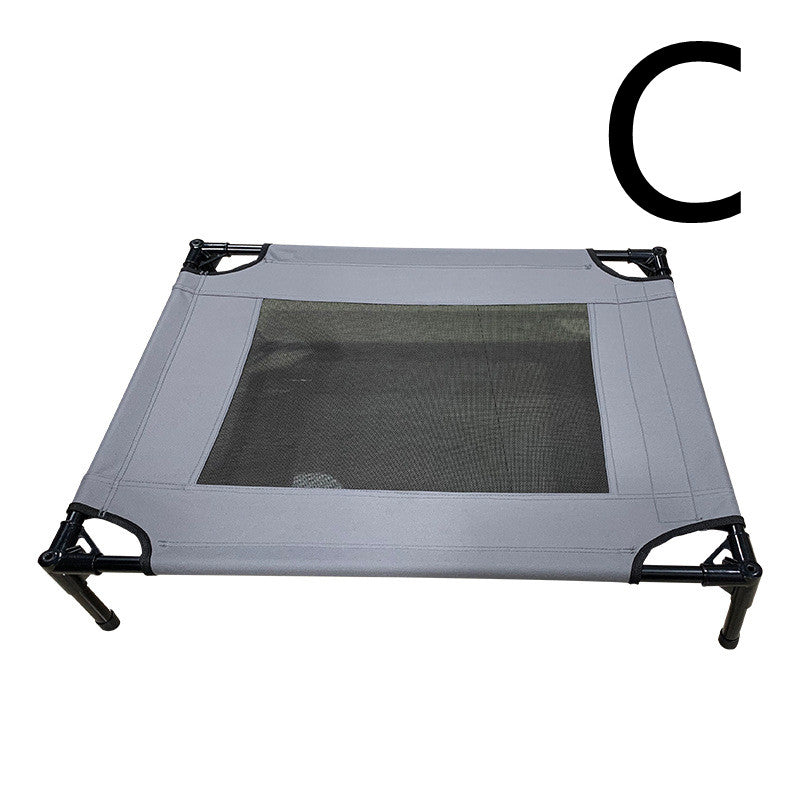 Pet outdoor covered loft bed camp tent with gray fabric and center mesh panel on metal frame on Tampa Home & Garden Store