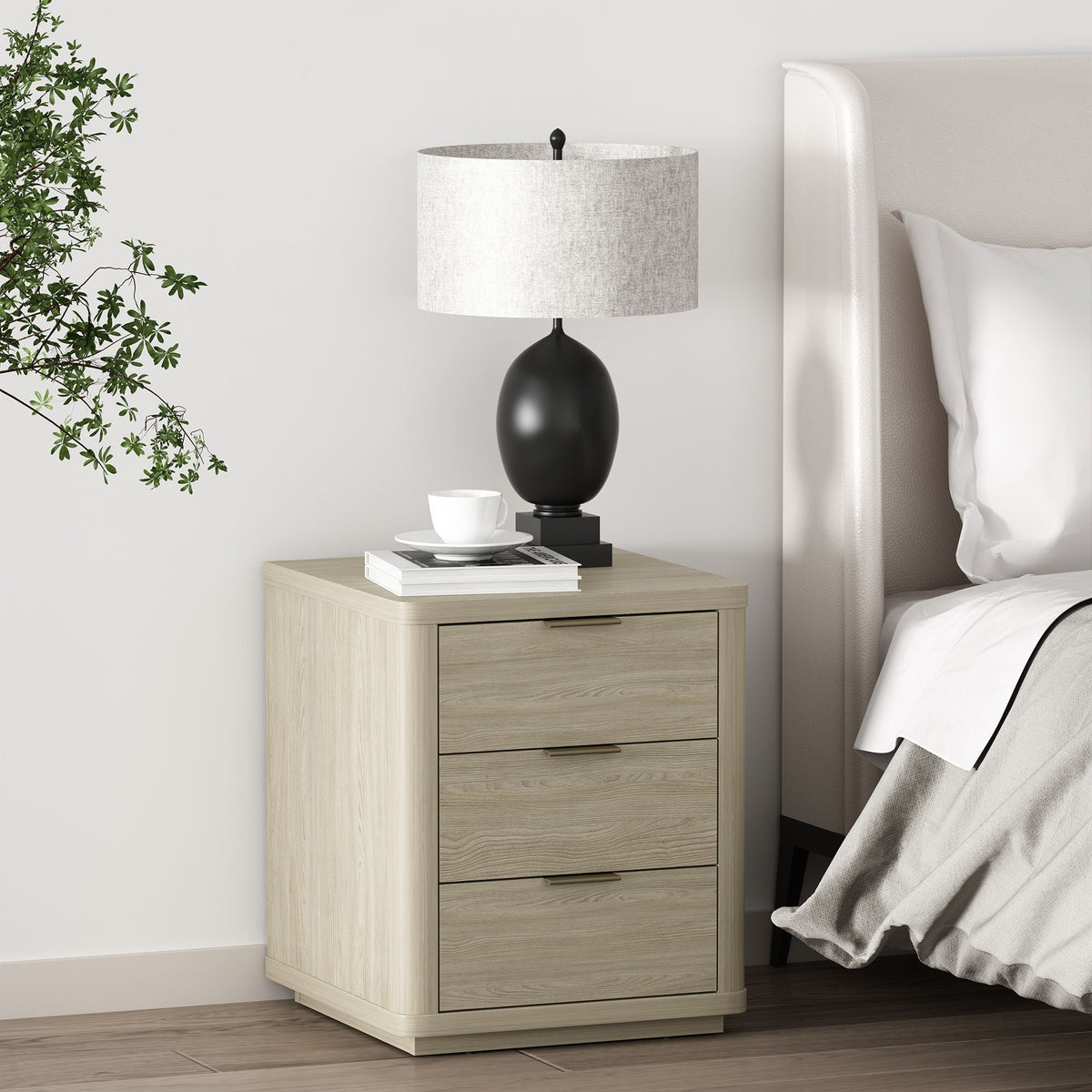 Nightstand with 3 drawers in light oak finish, rounded edges by HouseOfZazla on Tampa Home & Garden Store