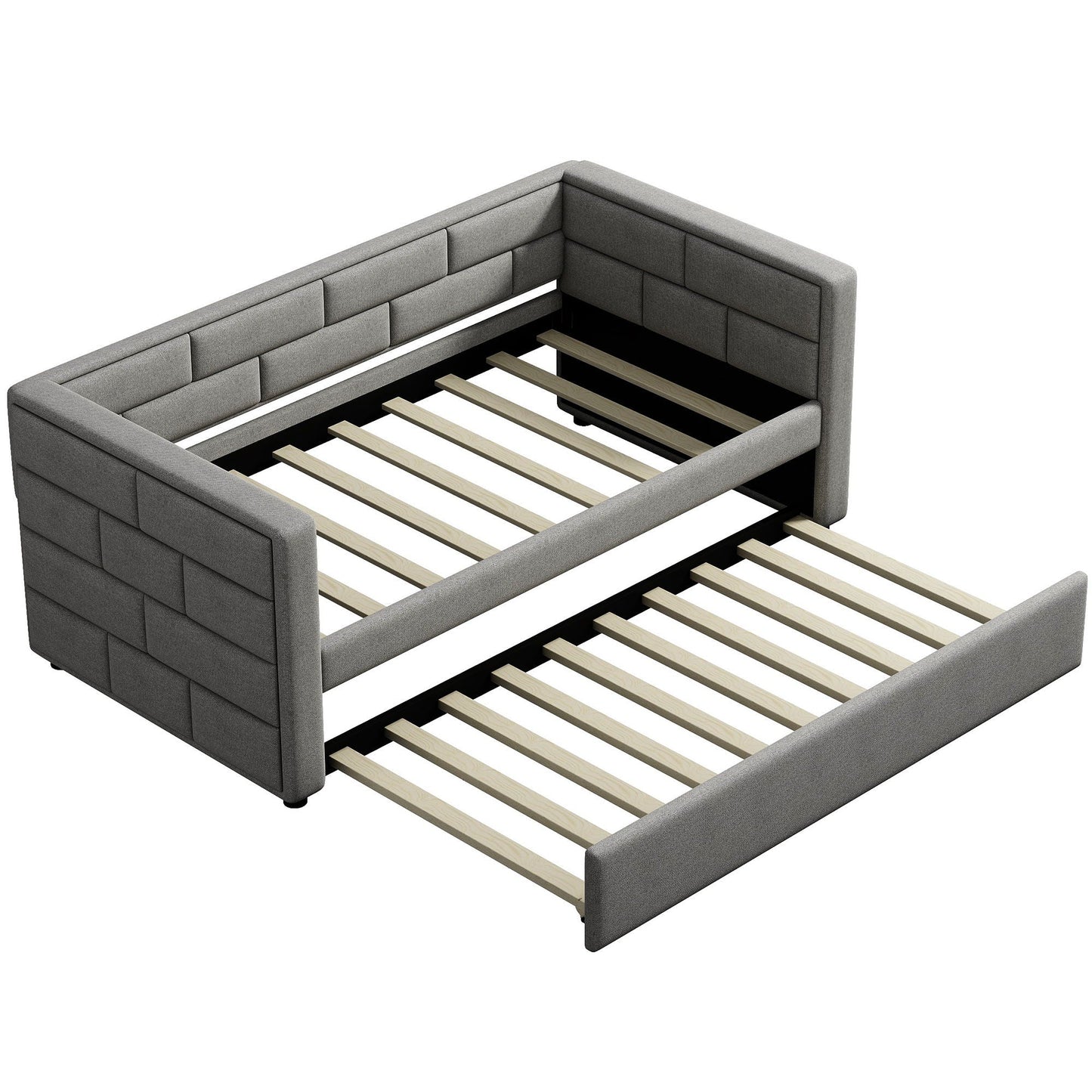 Upholstered twin size daybed with trundle and padded back and sides in gray on Tampa Home & Garden Store