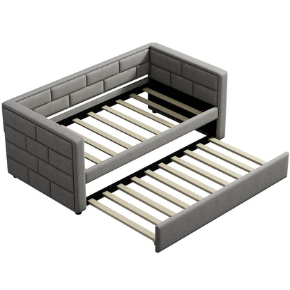 Upholstered twin size daybed with trundle and padded back and sides in gray on Tampa Home & Garden Store