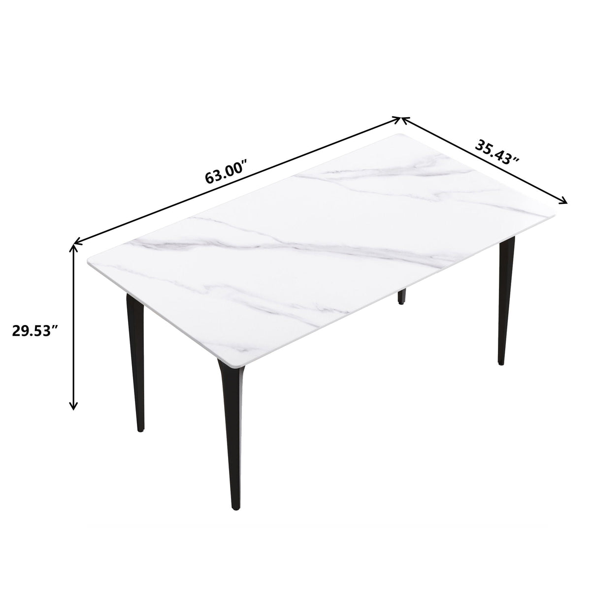 Modern artificial stone dining table with white marble top and black metal legs, 63-inch long on Tampa Home & Garden Store