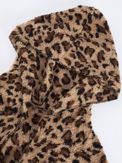 Trendy fuzzy leopard hooded jacket for women by Stevvex, sleeves, casual faux fur coat on Tampa Home & Garden Store