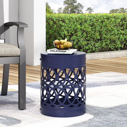 Large Outdoor Metal End Table with Floral Cut