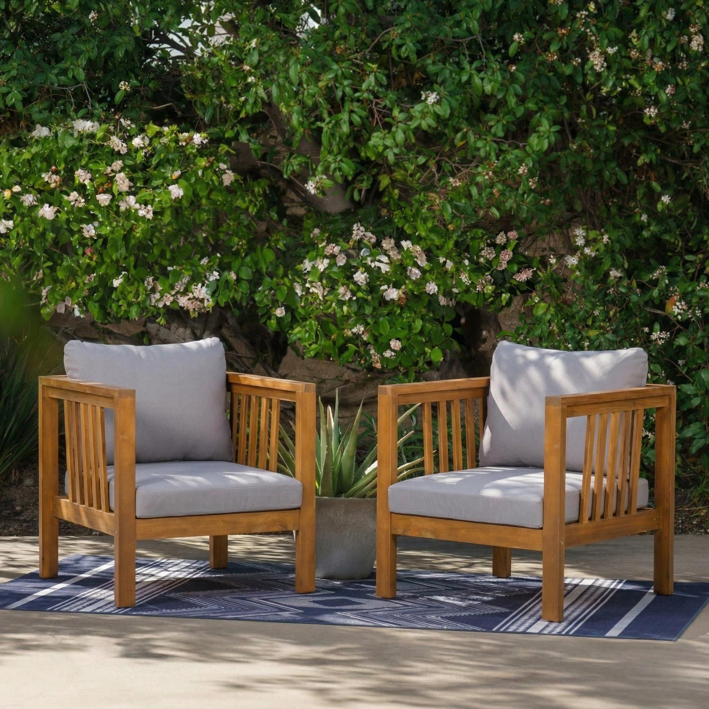 Set of 2 Acacia Wood Club Chairs for Outdoor Use