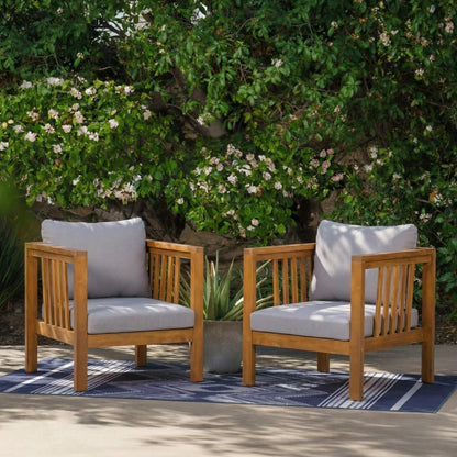 Set of 2 Acacia Wood Club Chairs for Outdoor Use