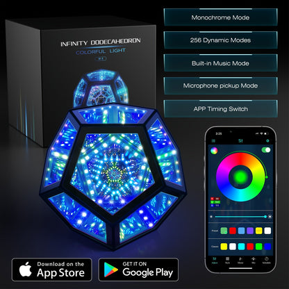 Infinity Mirror Light RGB Dodecahedron Lamp for Gaming Room & Desk Decor