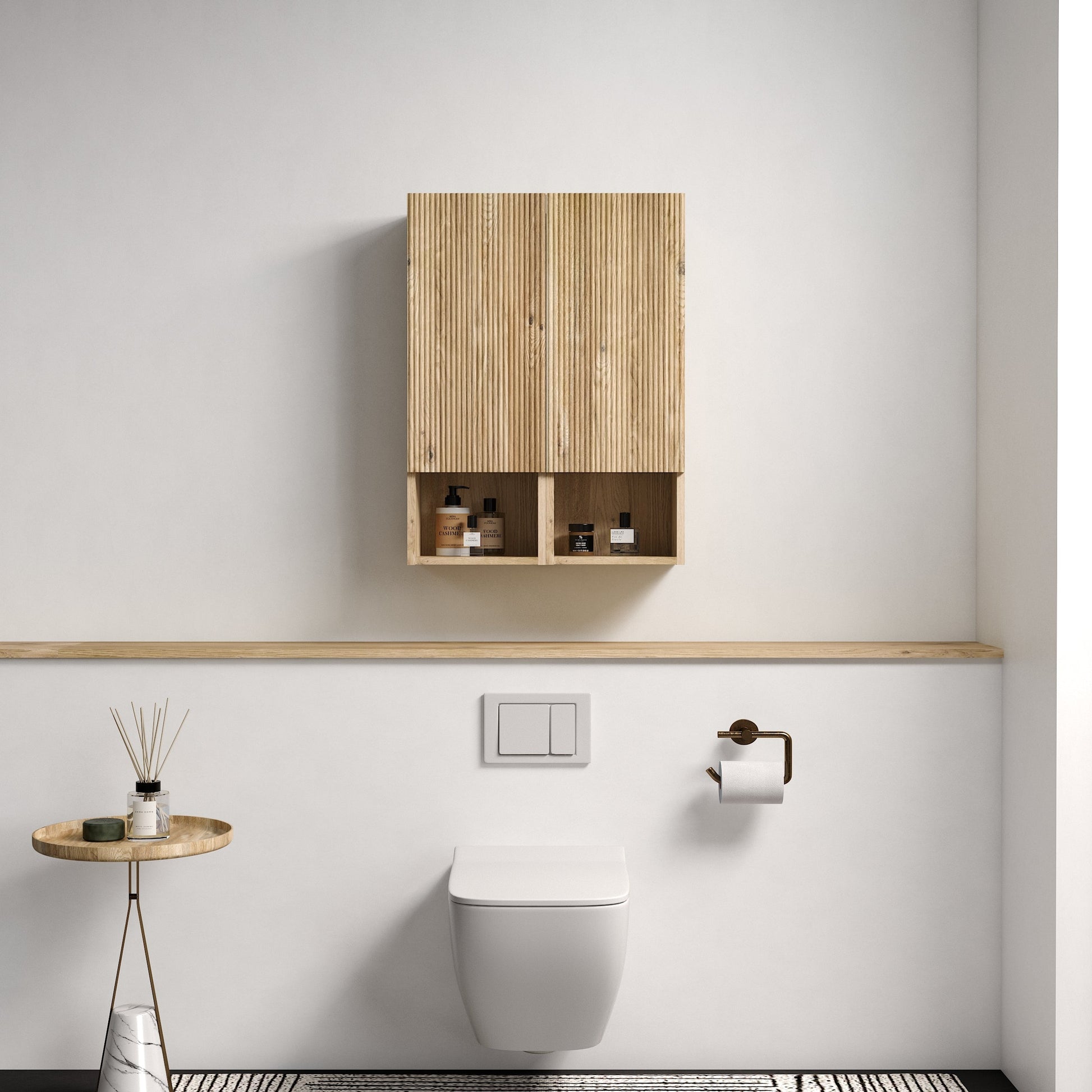 Abay Home Chic Striped Texture Bathroom Storage Cabinet by HouseOfZazla, wood grooved doors on Tampa Home & Garden Store