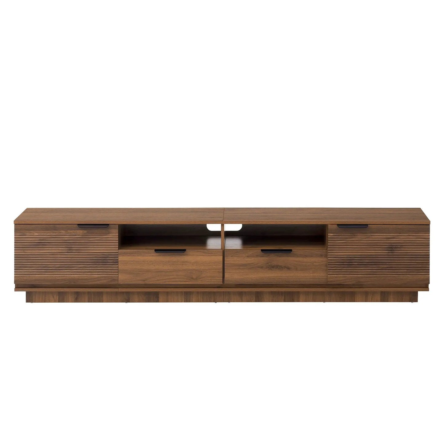 TV stand from Unique Piece Furniture in walnut wood with deep drawers and grooved fronts on Tampa Home & Garden Store