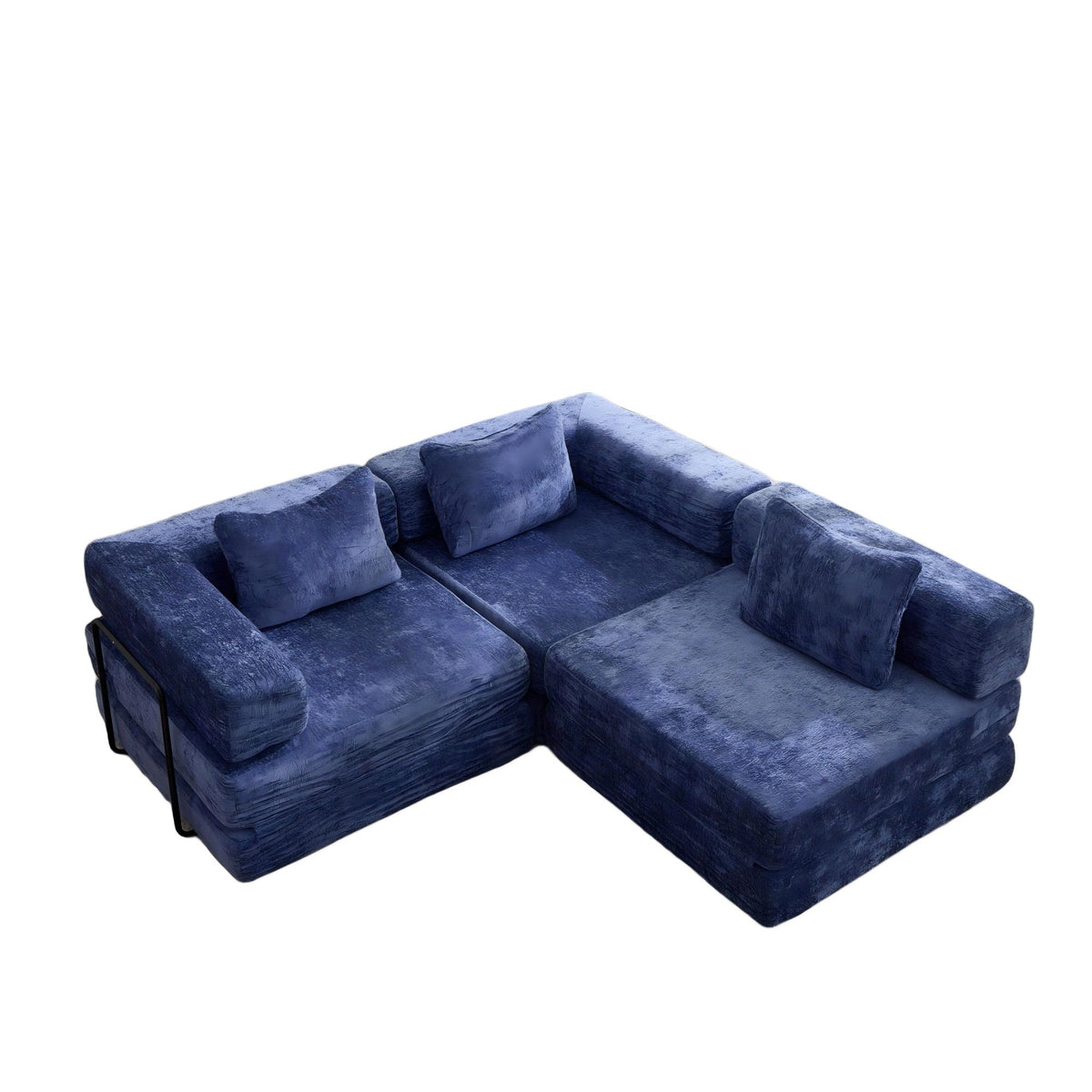 Convertible floor sofa bed futon modular blue fabric with black metal by HouseOfZazla on Tampa Home & Garden Store