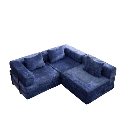 Convertible floor sofa bed futon modular blue fabric with black metal by HouseOfZazla on Tampa Home & Garden Store