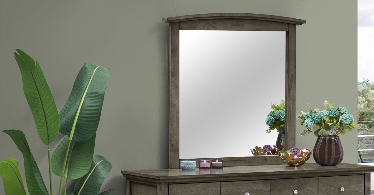 Elegant wall mirror with wood veneer frame in rustic gray-brown by HouseOfZazla on Tampa Home & Garden Store