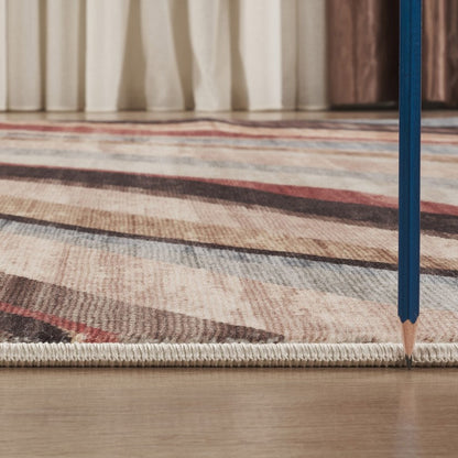 Modern polyester rug by HouseOfZazla in beige brown cream striped with fringe on Tampa Home & Garden Store