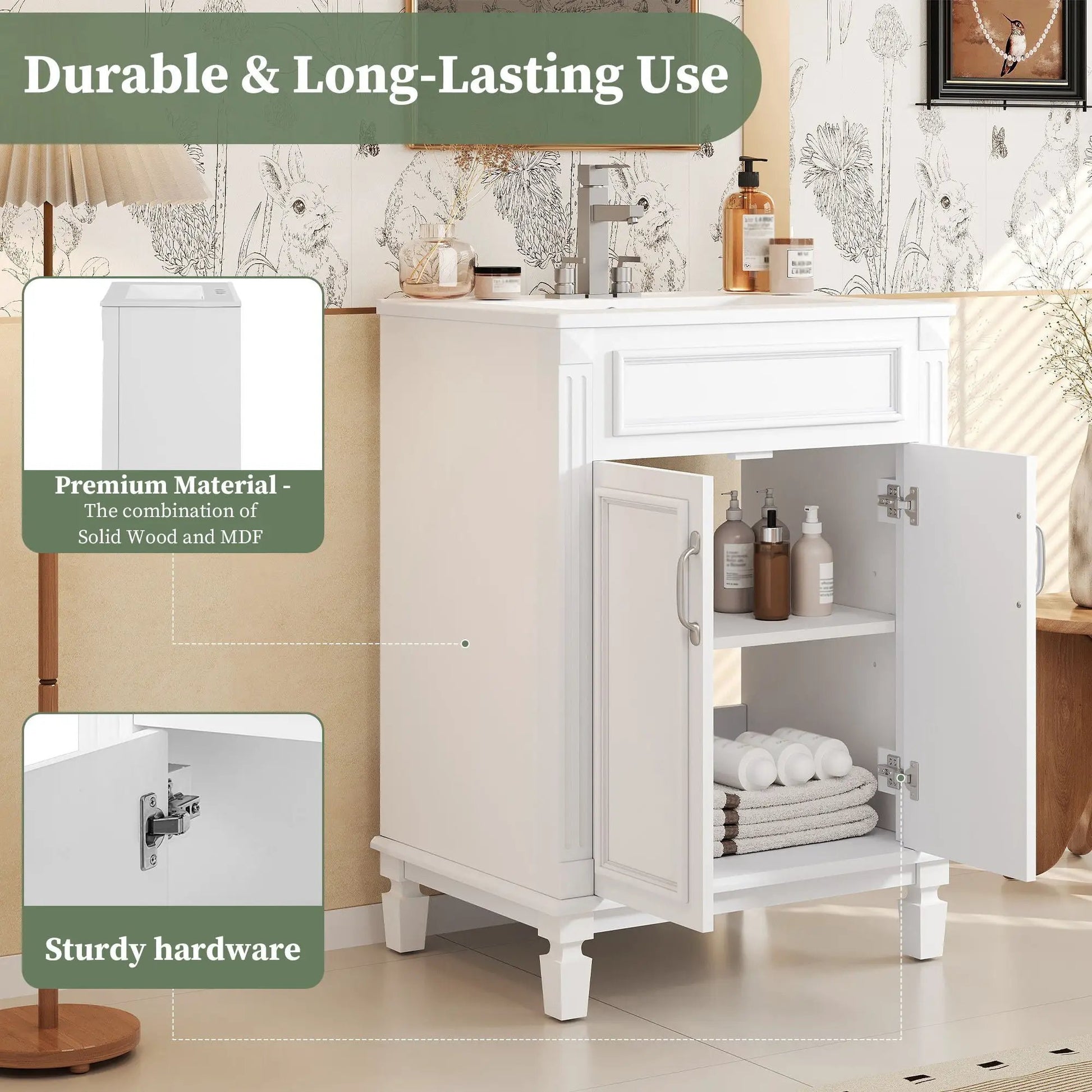 Bathroom vanity with top sink, white cabinet with 2 soft-closing doors Unique Piece Furniture on Tampa Home & Garden Store