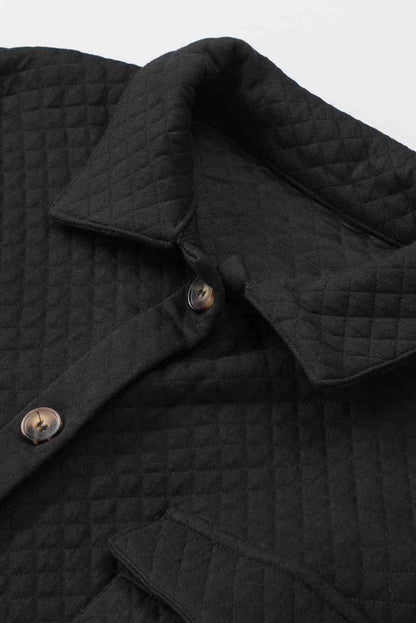 Comfortable button-down collared jacket in black quilted fabric with pockets by Stevvex on Tampa Home & Garden Store