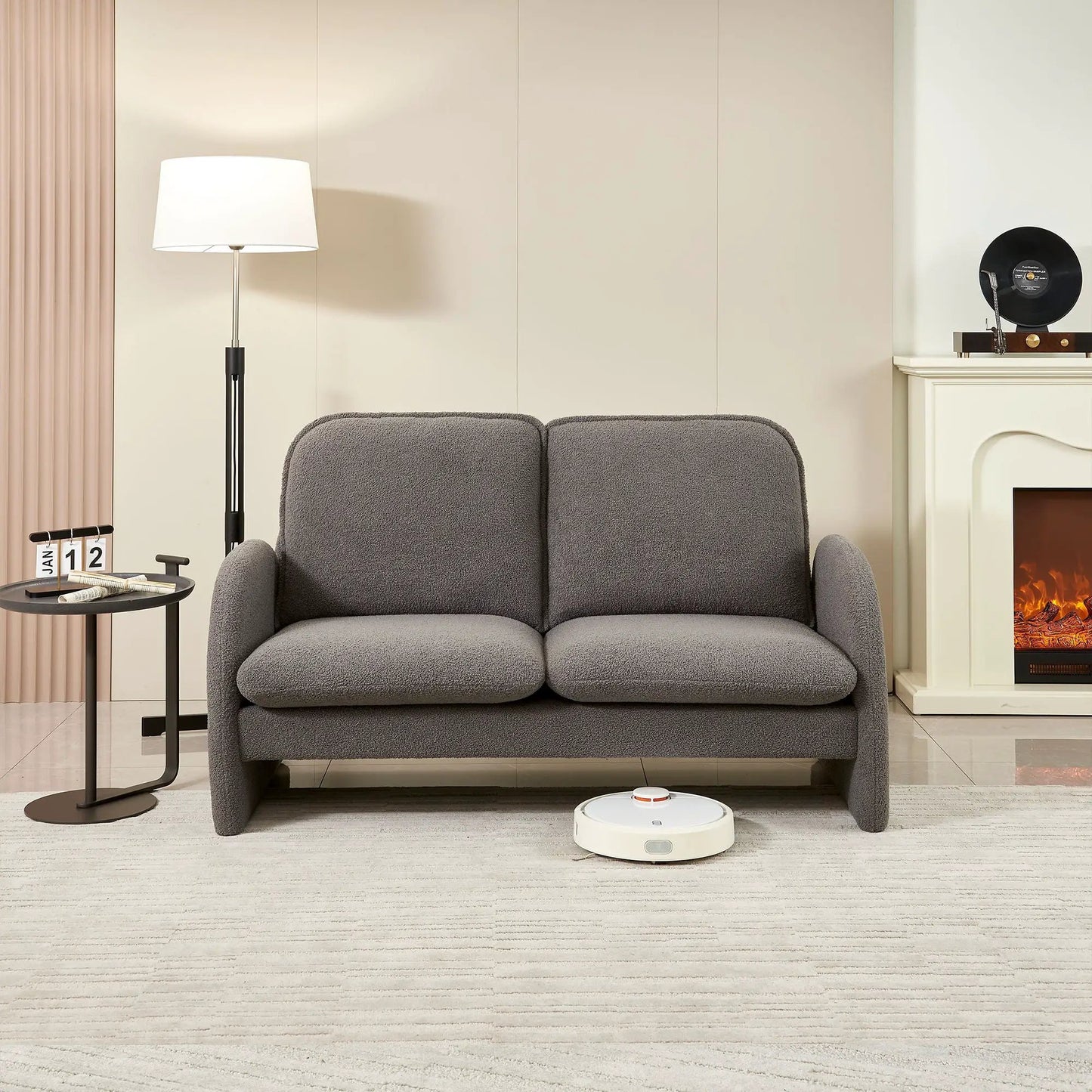 Loveseat sofa in grey sherpa fabric, compact two-seat living room couch by Unique Piece Furniture on Tampa Home & Garden Store