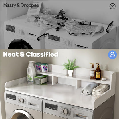 Washer/dryer countertop organizer, white, with double-layer storage on top of machines, towels on Tampa Home & Garden Store