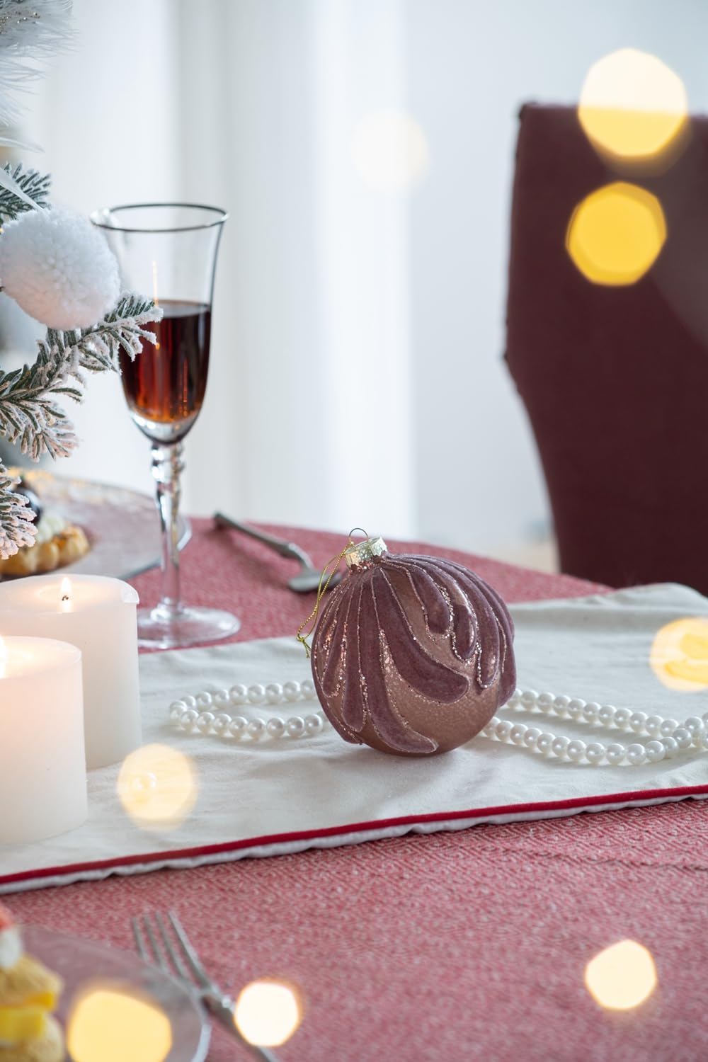 Decorative Hanging Glass Christmas Ball Ornaments set of 6 burgundy glitter swirls HouseOfZazla on Tampa Home & Garden Store