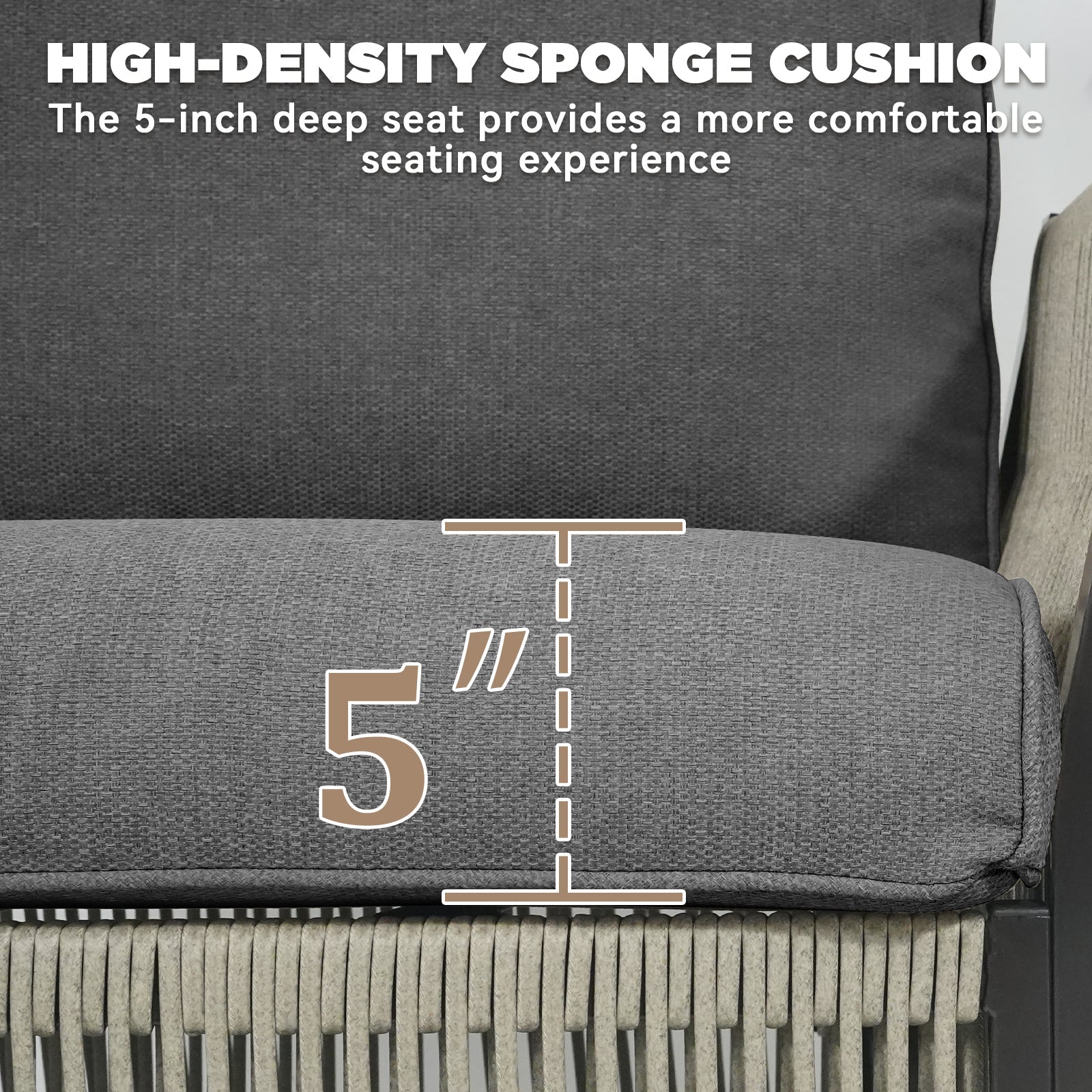 Swivel outdoor chair cushion, gray high-density sponge, wicker frame, 5in thick seat on Tampa Home & Garden Store