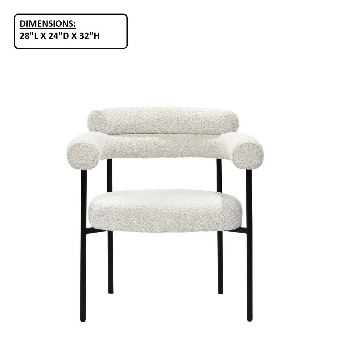 Upholstered accent dining chairs with armrests – set of 2, beige fabric, black metal legs on Tampa Home & Garden Store