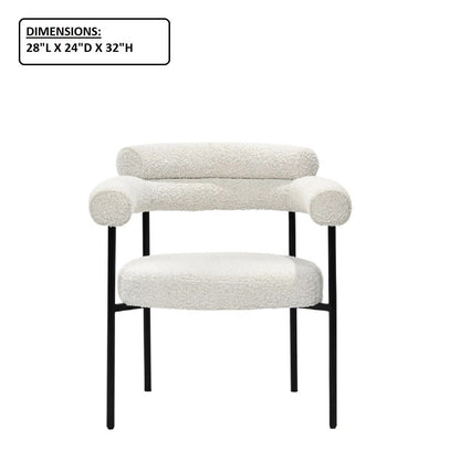Upholstered accent dining chairs with armrests – set of 2, beige fabric, black metal legs on Tampa Home & Garden Store