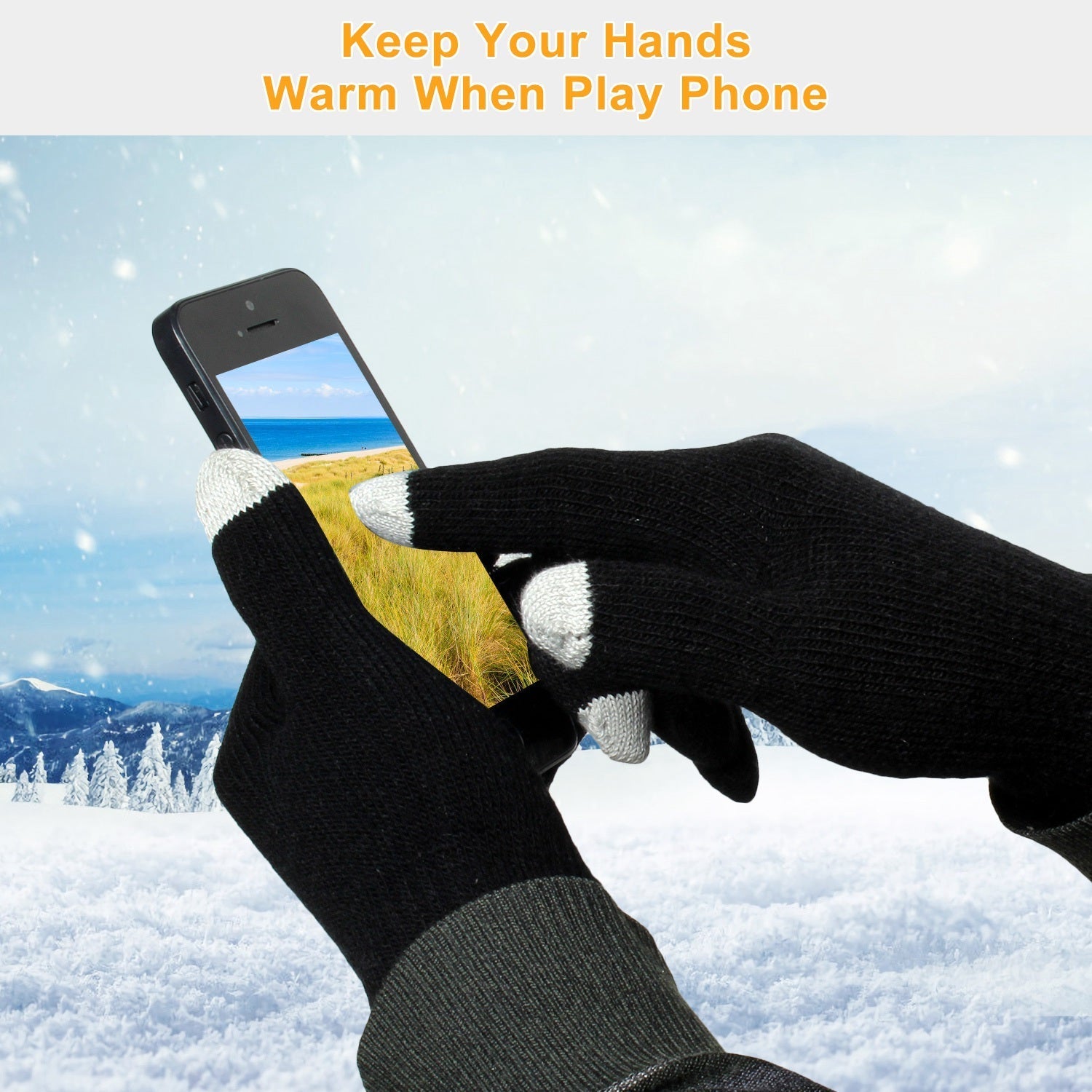 GemGear unisex touch screen gloves pair, black full-finger knit with gray fingertip accents on Tampa Home & Garden Store