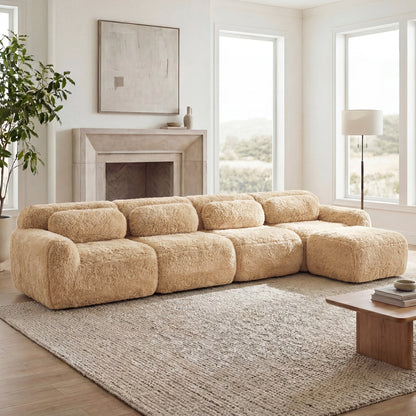 L-shaped soft fluffy modular sectional sofa in beige plush fabric HouseOfZazla on Tampa Home & Garden Store