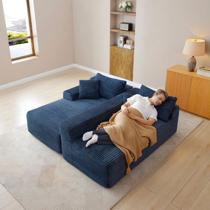 105'' Modular Sectional Sofa with Deep Seat and Chaise in navy ribbed fabric on Tampa Home & Garden Store