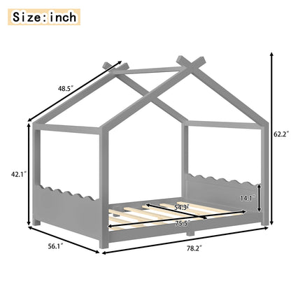 Full House Floor Bed with Support Slats by HouseOfZazla gray wood frame with roofline and slats on Tampa Home & Garden Store