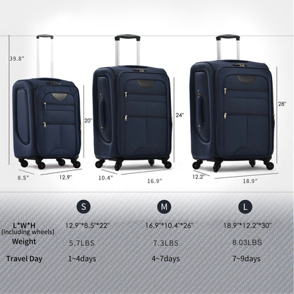Softside luggage set 3-piece navy blue expandable uprights with spinner wheels HouseOfZazla on Tampa Home & Garden Store