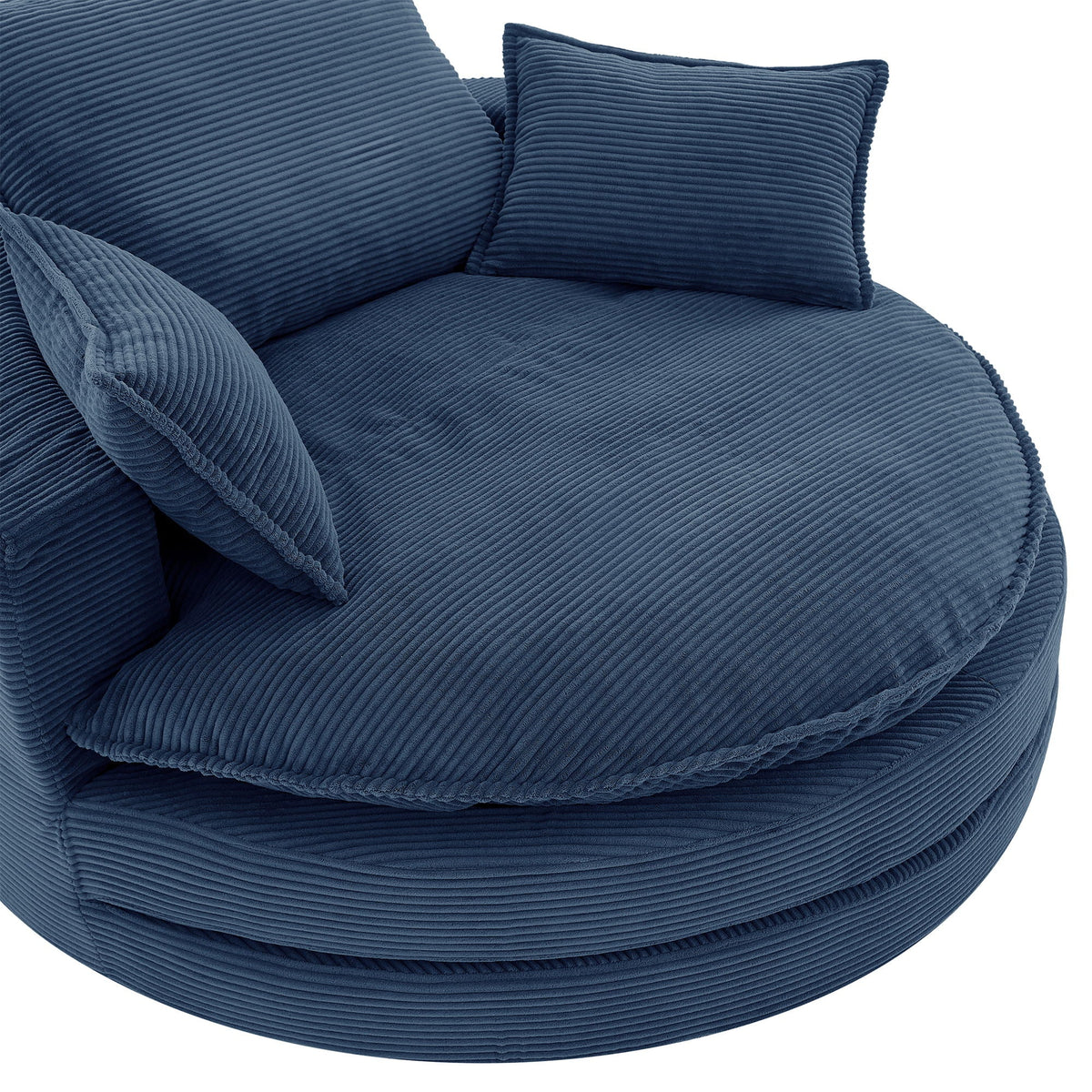 Swivel barrel chair with blue corduroy upholstery, cushions and pillows, HouseOfZazla on Tampa Home & Garden Store