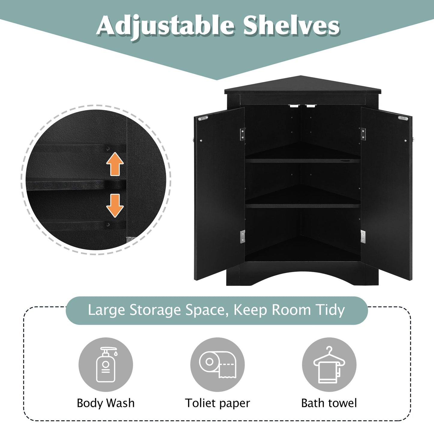 Triangle bathroom storage cabinet with adjustable shelves, black linen cabinet by HouseOfZazla on Tampa Home & Garden Store