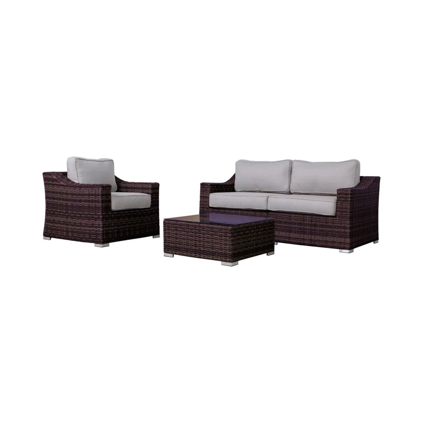 Outdoor Wicker Set With Glass Table And Cushions