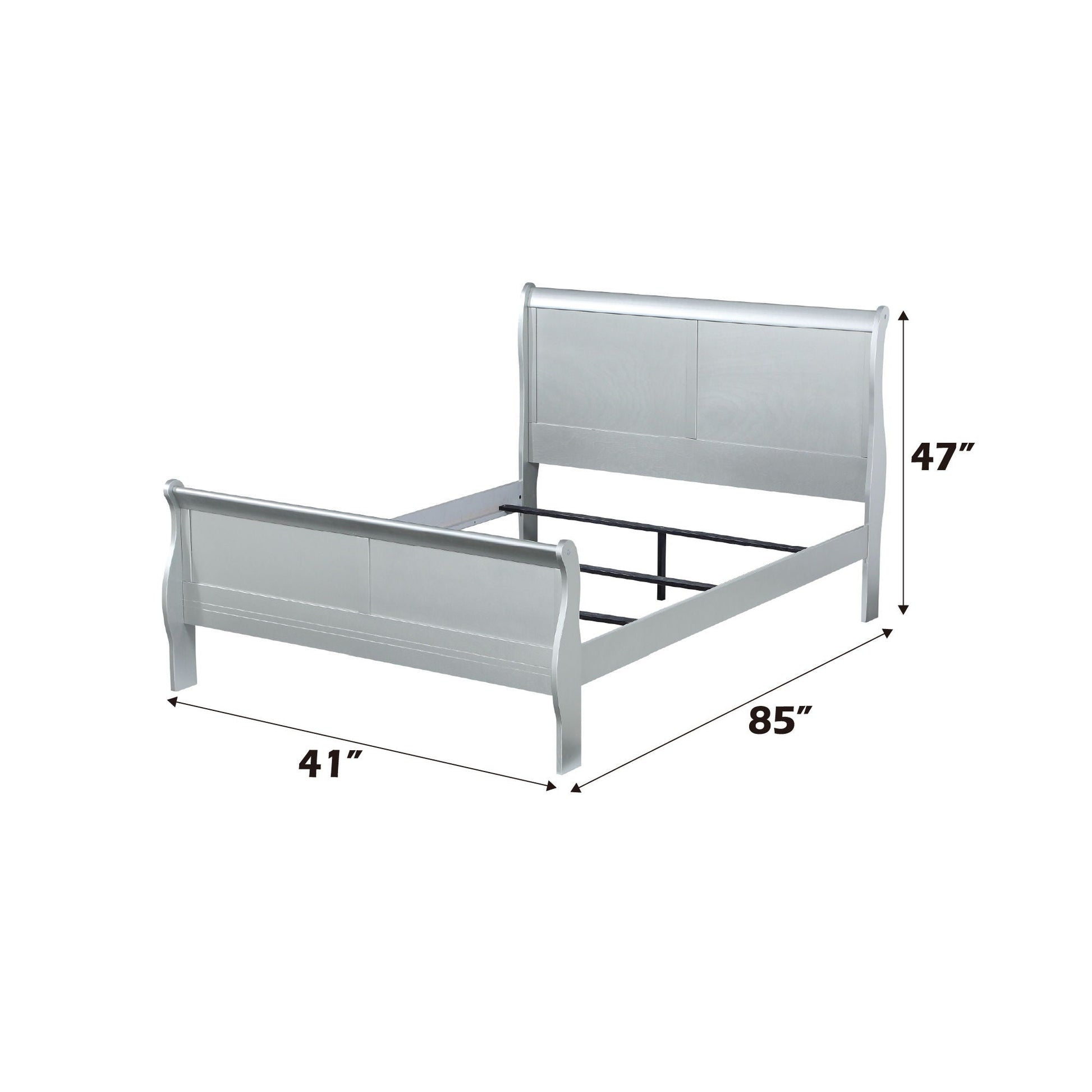 Louis Philippe Sleigh Bed by HouseOfZazla silver-gray sleigh bed with headboard and footboard on Tampa Home & Garden Store