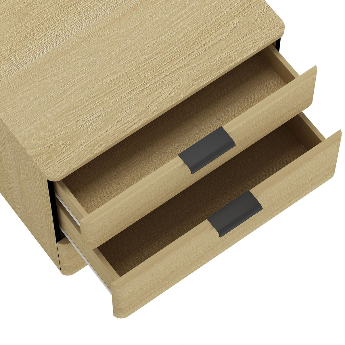Oak nightstand with 3 drawers, natural wood grain and metal handles, accent nightstand on Tampa Home & Garden Store