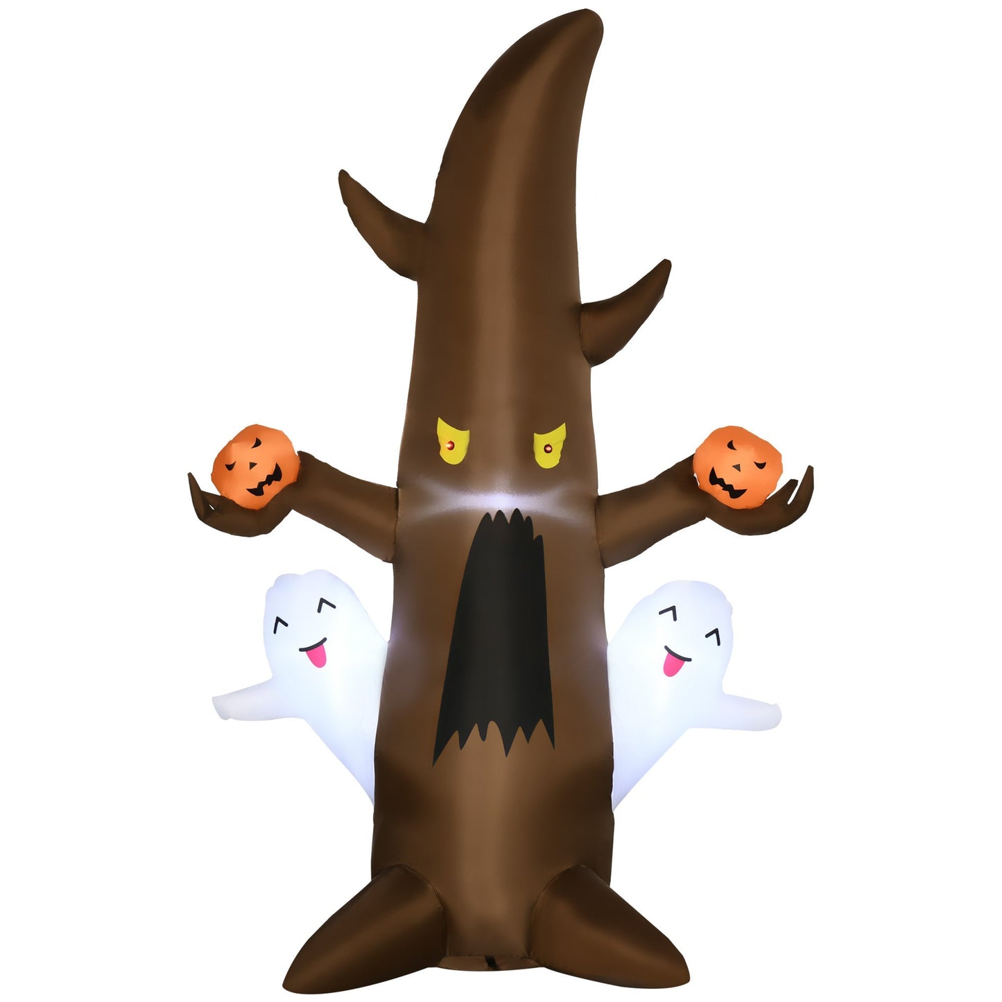 5FT Illuminated Halloween Ghost Tree inflatable by HouseOfZazla brown trunk with pumpkins on Tampa Home & Garden Store