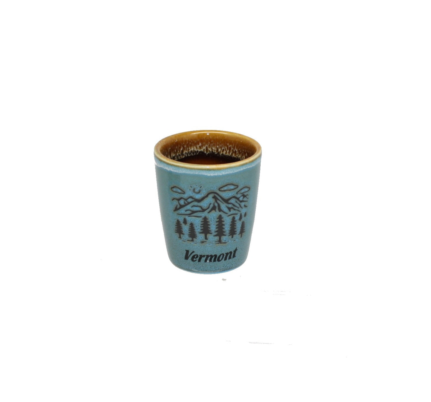 Mountain Scene Oval Drip - Ceramic Shotglass - Blue