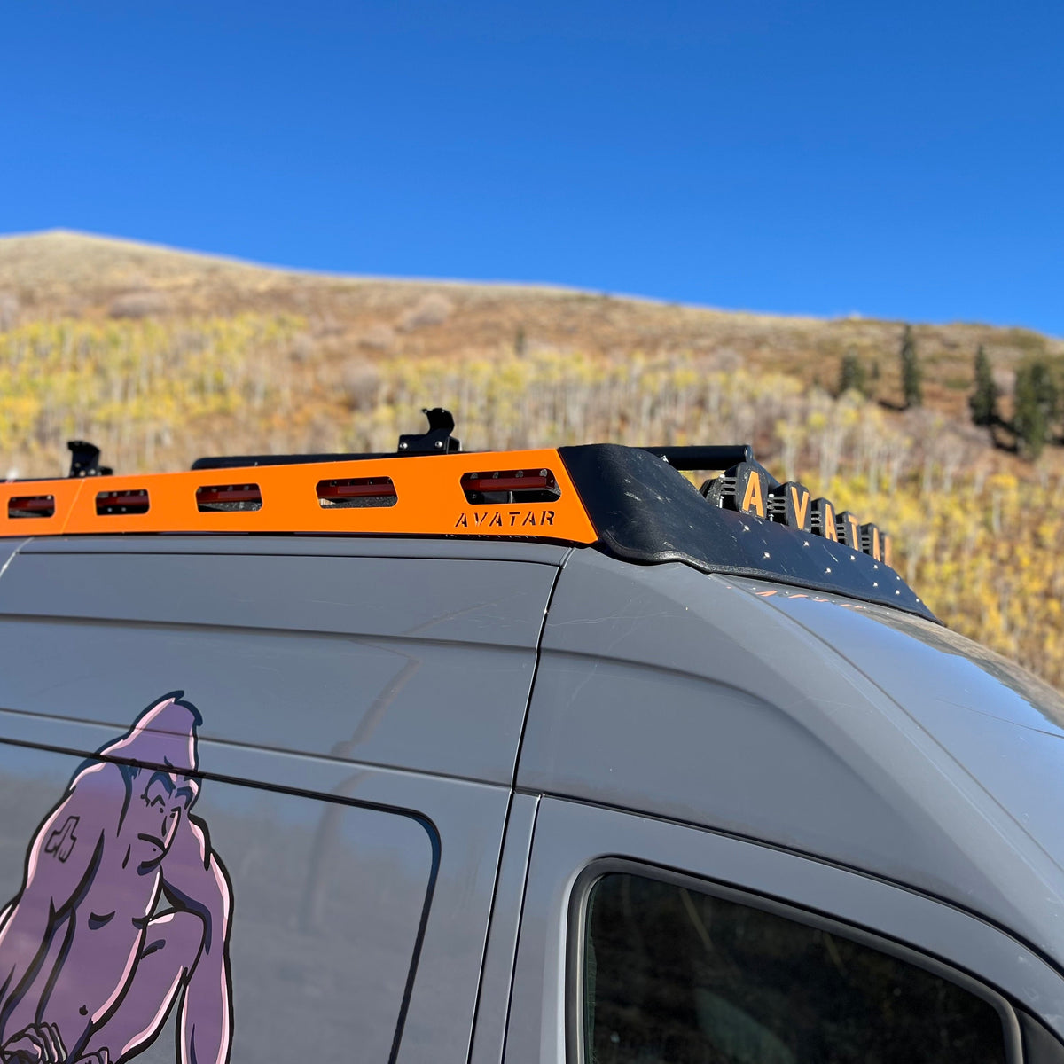 Pioneer Sprinter Roof Rack orange Avatar Offroad mounted on van on Tampa Home & Garden Store