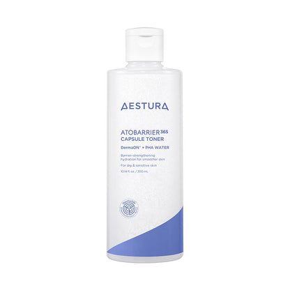 AESTURA Atobarrier365 Capsule Toner bottle, white with blue curved panel, 300 ml Seoulia on Tampa Home & Garden Store
