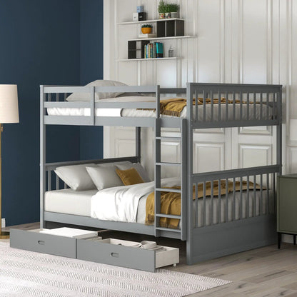 Bunk bed with ladders, gray metal frame, 2 storage drawers by Unique Piece Furniture on Tampa Home & Garden Store